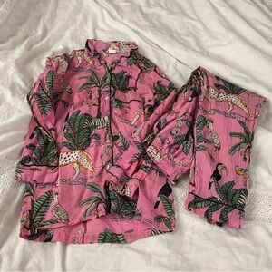 California Dream SMALLSafari Zoo Tropical Animal pajamas set leopard palm pink